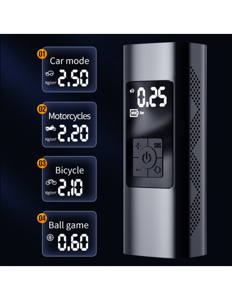 Kompressor Mini Compmate, Trådlös minikompressor, 6000 mAh, display, automatisk